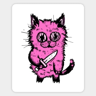 Bad Pink Cat With A Knife Magnet